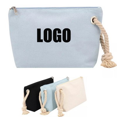 12 OZ Eco Conscious Cotton Canvas Small Versatile Cosmitic Bag With Rope Handle
