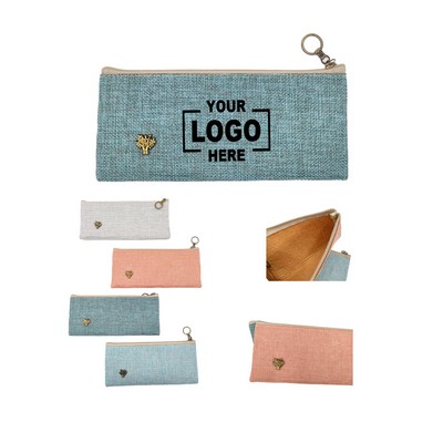 Spacious Triangular Cotton-Linen Pencil Pouch